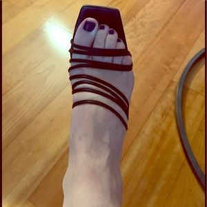 RAYE black leather slip on strappy sandals